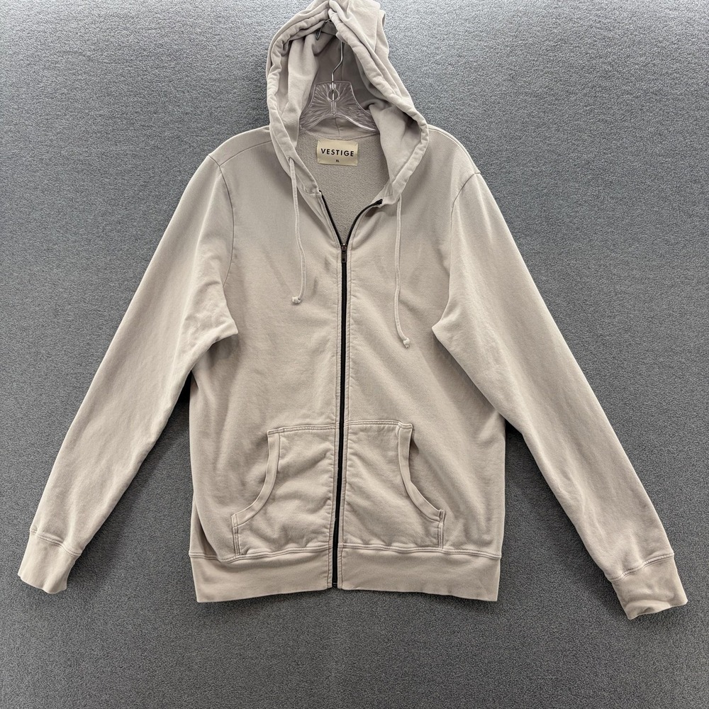 Vestige Hoodie Mens XL Stone Full Zip Organic Cotton Fleece Pockets Made USA